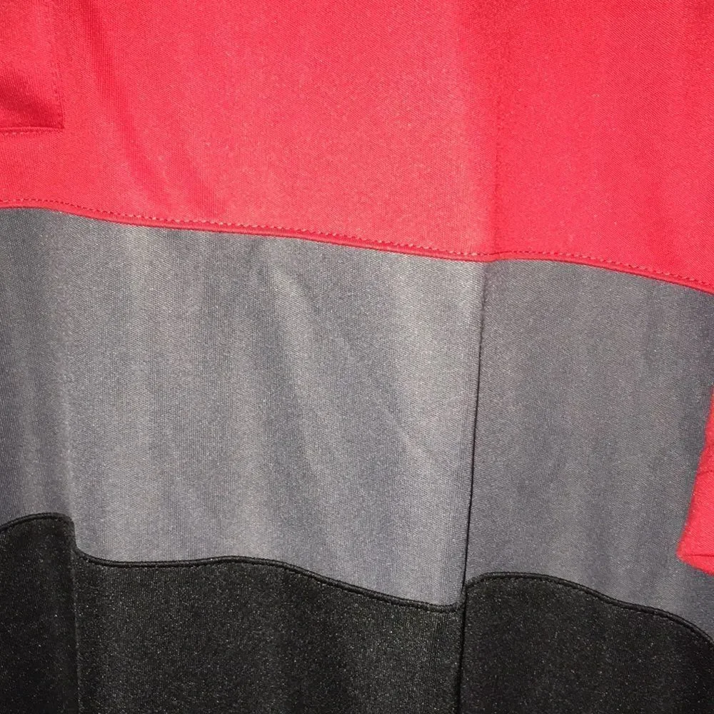 New Adidas Color Block Sunday Red Gray Black Golf Polo Shirt L 50 upf coverage